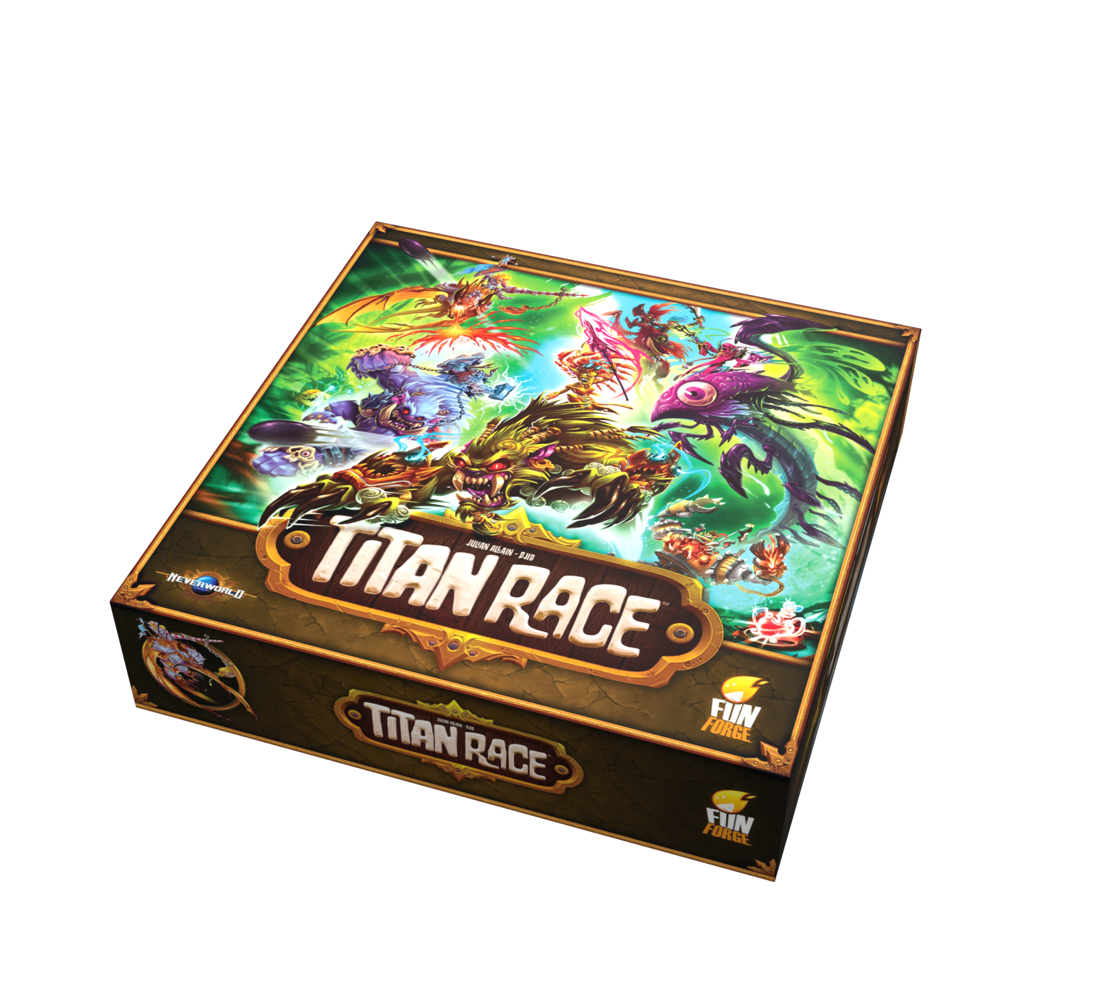 Boîte Titan Race, vue 3D fixe avec ses faces imprimées originales